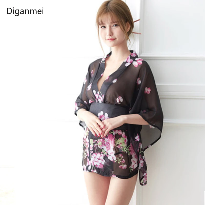 Pink sexy perspective kimonos clothing dress Japan style cosplay Japanese traditional kimono woman bathrobe geisha clothing