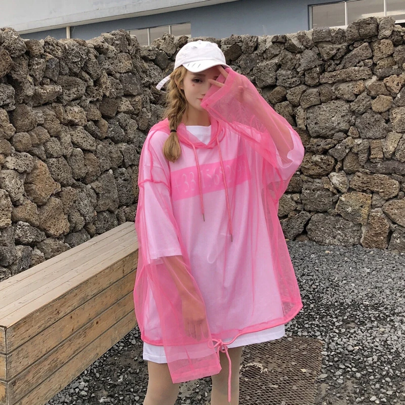 Shimmer Women's Summer Jacket Pullover Hooded Sunscreen Coat Perspective Womens Clothing Oversized Long Sleeve Women's Jacket