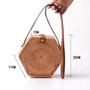 Тканые женские сумки ручной работы из ротанга, винтажная Плетеная соломенная сумка на плечо, женская сумка из искусственной кожи на ремешках, сумка через плечо BJH - Цвет: 31 Hexagon