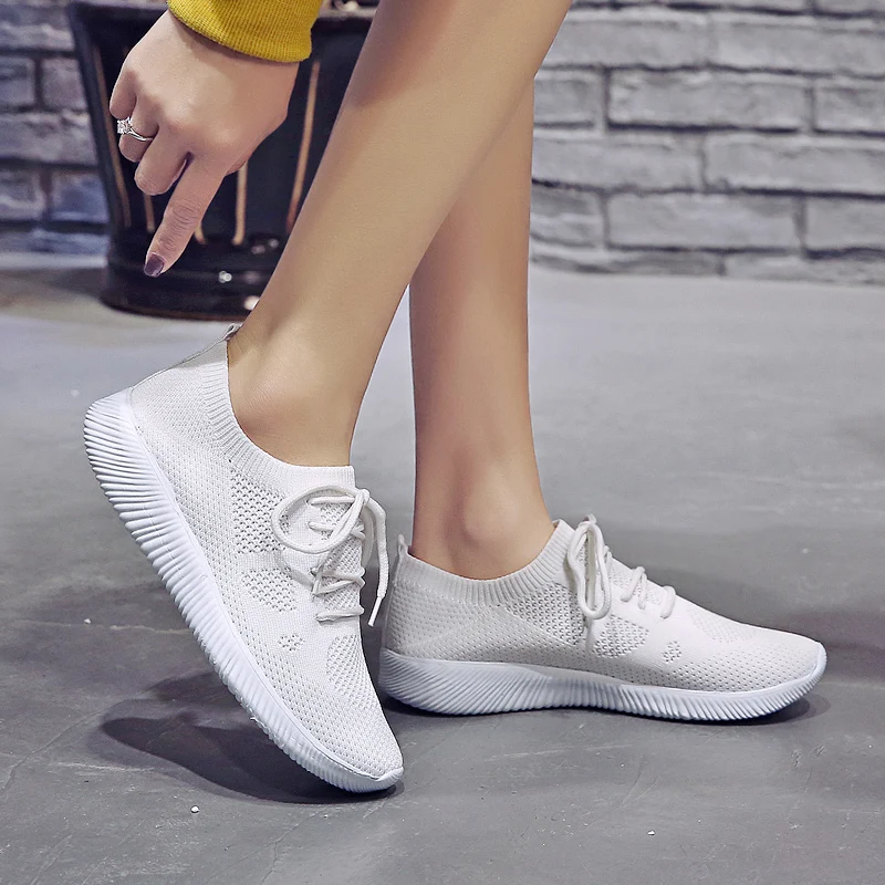 

Rimocy womens plus size summer fashion solid white shoes woman casual flat heels breathable knitted mesh sports sneakers mujer
