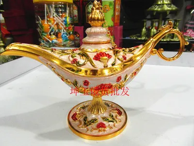 

Collectible Miao silver painting red mix Color flower pot 2PCS Russian tea Pot Al-addin Pakistan lamp Decoration brass Silver