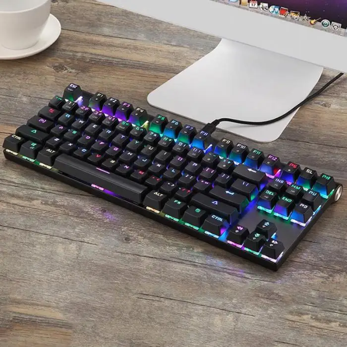 87 клавиш механическая клавиатура Многоцветный RGB подсветка USB Проводная игровая клавиатура NK-Shopping