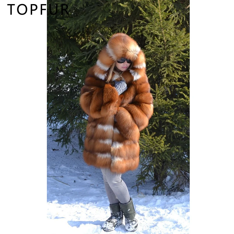 

TOPFUR 2019 New Luxury Fashion Real Fox Fur Coat Women Natural Russian Gold Fox Fur With Hood Thick Warm Real Fur Jacket Women