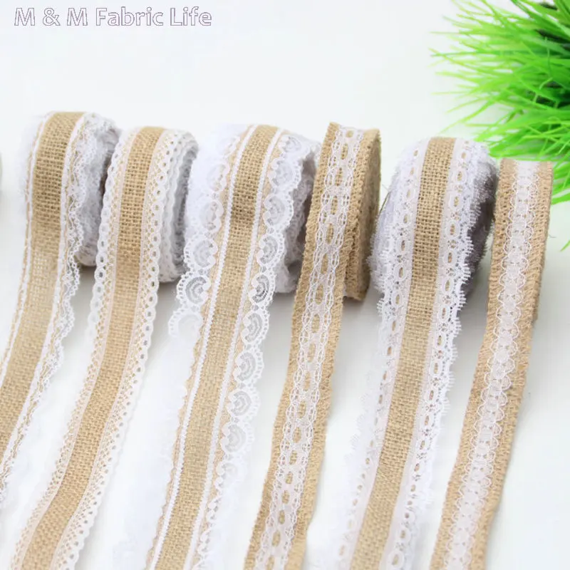 2.5cm*10yards 6 designs lace jute burlap ribbon linen patchwork DIY