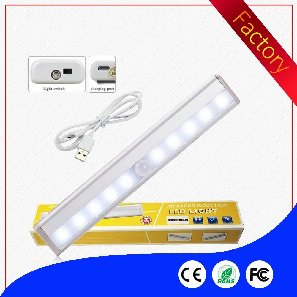 

USB Rechargeable 10 LEDs Infrared IR Motion Sensor LED Wall Lights White/Warm White Night Light Battery Lamp Wardrobe Light