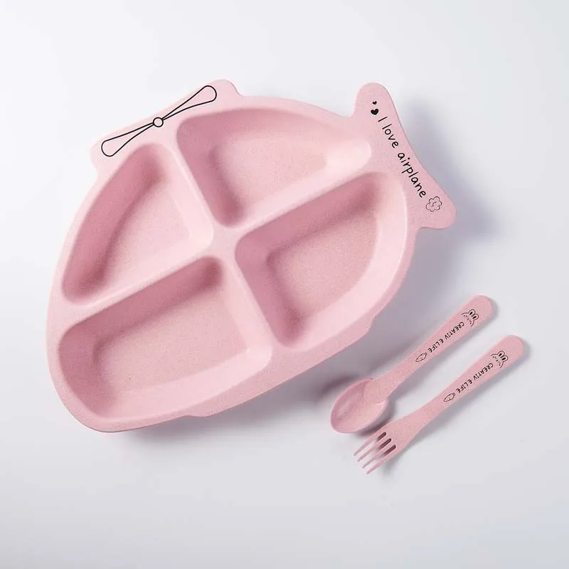 3Pcs Pink Airplane 3 шт./компл. Детские Еда хранения бамбуковые столовые приборы; прелестная однотонная посуда для малышей и детей постарше для тарелочной чаши eco-friendly Детские тренировочные столовые приборы набор - Цвет: 3Pcs Pink Airplane
