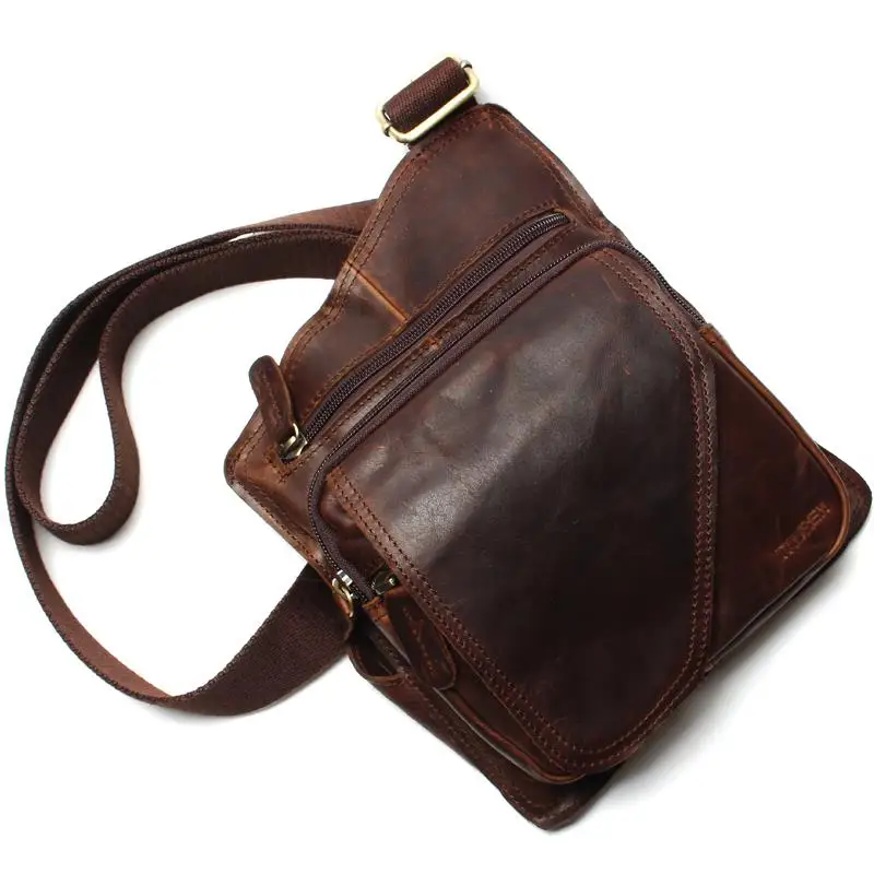  New High Quality Vintage Casual Crazy Horse Leather Genuine Cowhide Men Chest Bag Small Messenger B