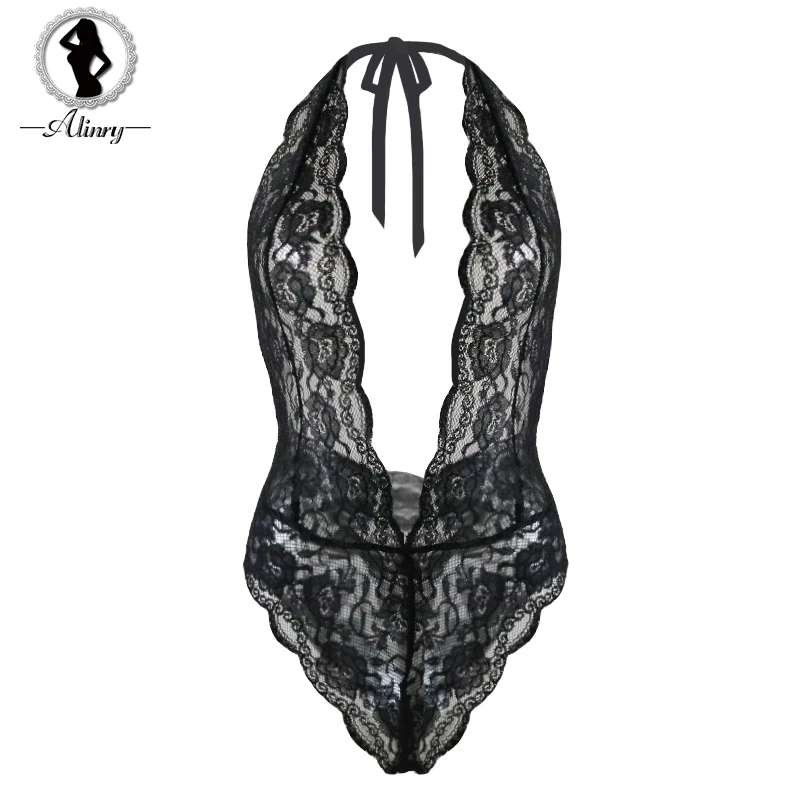 

ALINRY new babydoll sexy teddy lingerie women black lace transparent erotic underwear backless temptation intimate sexy costumes