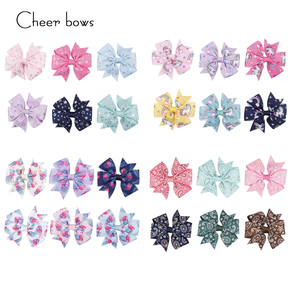 

6Pcs/Lot Flamingos Print Small Hair Bows Lovely Amoeba Cartoon Hairpins For Kids Girls DIY Mini Hair Clips Hair Accessories