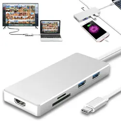 7in1 Цифровой AV адаптер HDMI 4 к 3,1 Тип C концентратор с SD SDXC TF Card Reader 3 USB 3,0 порты для Apple MacBook Pro 2015, 2016