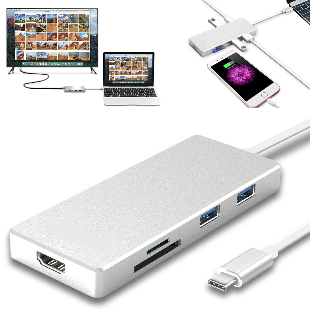 

7in1 Digital AV Adapter HDMI 4K 3.1 Type C Hub with SD SDXC TF Card Reader 3 USB 3.0 Ports for Apple MacBook Pro 2015 ,2016