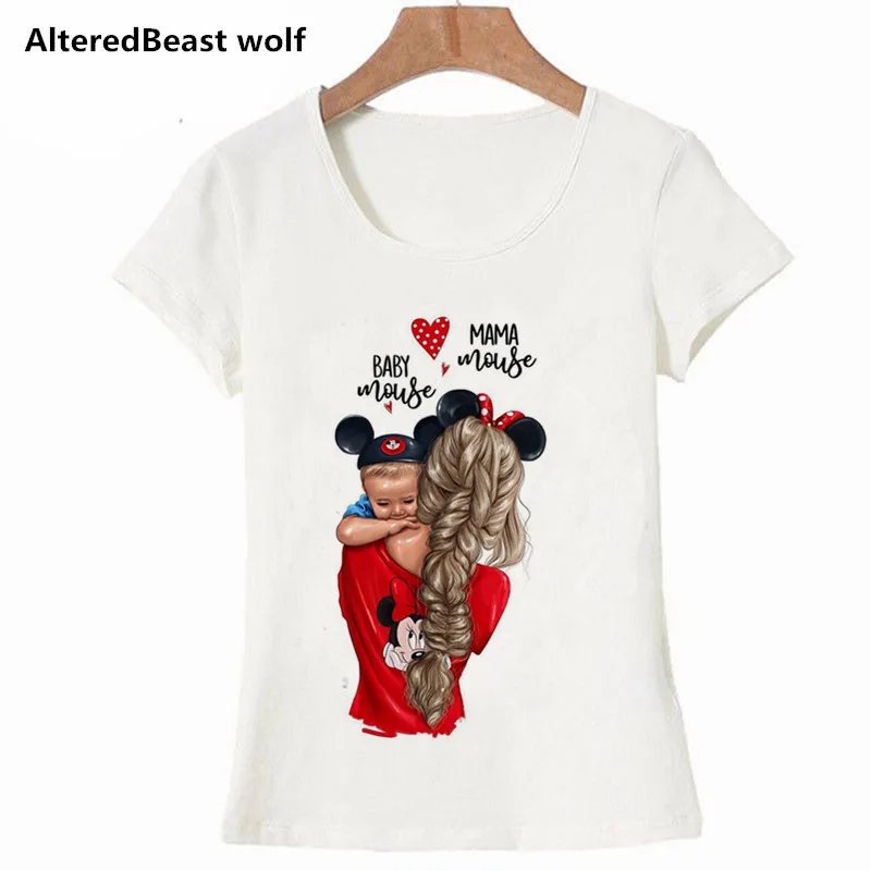 

Super Mama Baby Mickey women T-shirts Mom and Son Print Tee Shirt Femme Vogue T Shirt Streetwear Harajuku girl Tops
