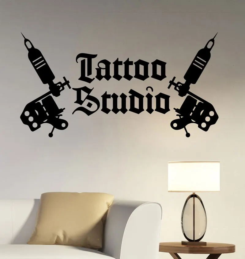 

Tattoo Studio Logo Wall Sticker Tattoo Machine Vinyl Applique Window Art Deco Fashion Tattoo Shop Salon Room Decoration WS08