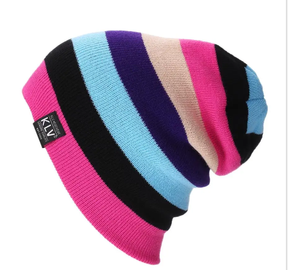 3 Pink Новинка, женские зимние шапки, радужная полосатая Лыжная шапка, унисекс, теплая вязаная мужская шапка, модные шапочки в стиле хип-хоп, Skullies для мужчин и женщин - Цвет: 3 Pink