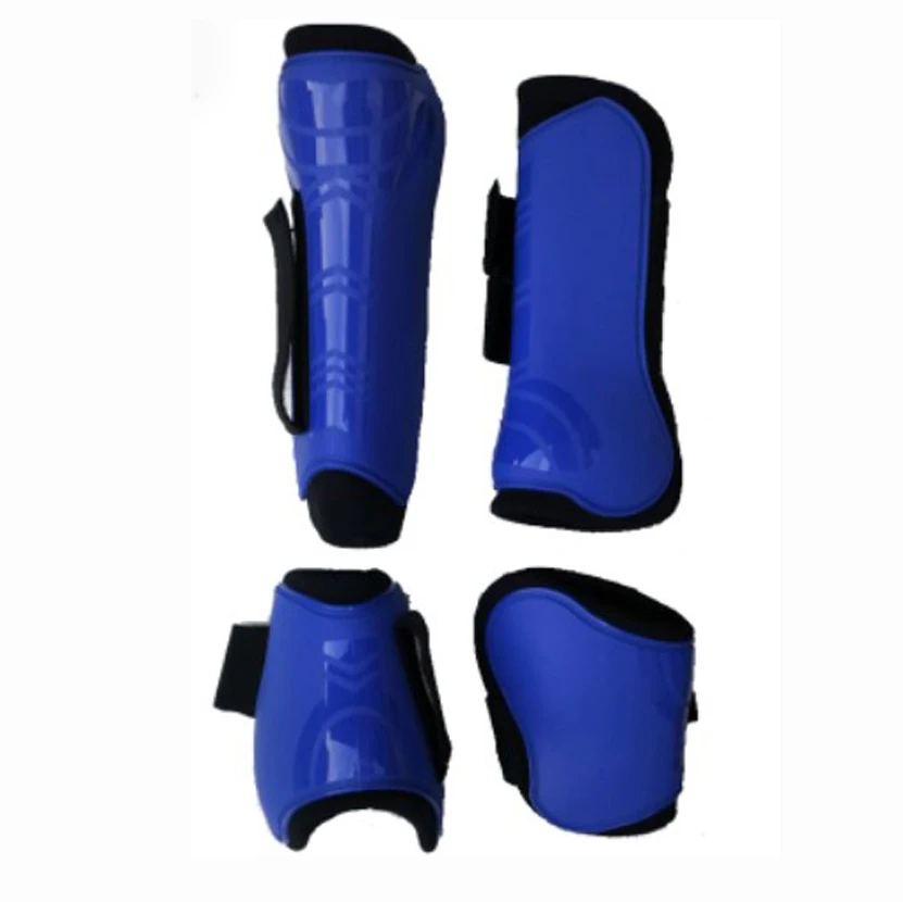 BLUE 4 шт., мягкие леггинсы из искусственной кожи для верховой езды, снаряжение для верховой езды, гоночные леггинсы, защитная обувь для тренировок, снаряжение для верховой езды - Цвет: BLUE
