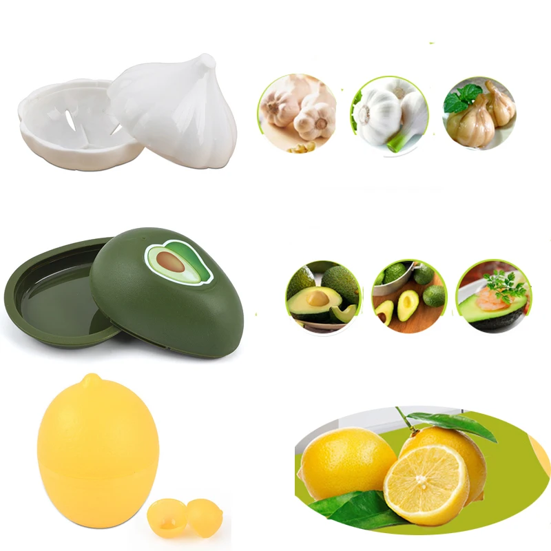 1pcs Fresh Storage Box Lemon Avocado garlic Plastic Vegetable Fruit Containers Kitchen Refrigerator Organizer Lemon Storage Case