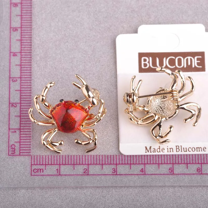 Blucome New Arrival Animal Brooch Pin Gold-color Sweater Collar Clip Bijouterie Enamel Lifelike Crabs Brooches For Women Shirt