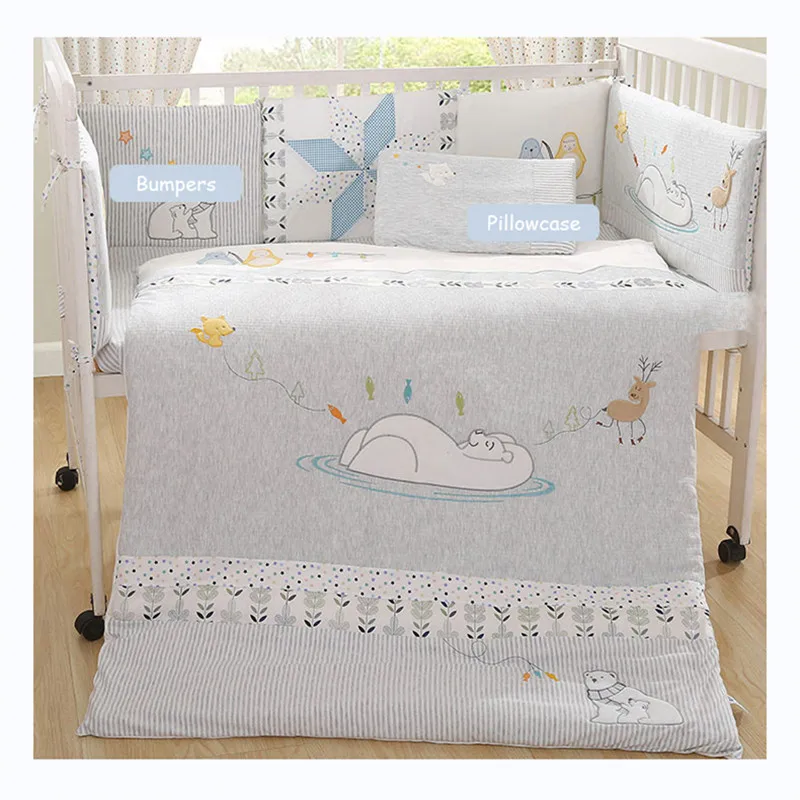 Cute Bear Cotton Baby Crib Bumpers Bedding Sets Collision Proof Newborn Bed Bumper Soft Breathable Cot Sheet Pillow Duvet Unisex Cute Bear Cotton Baby Crib Bumpers Bedding Sets Collision Proof Newborn Bed Bumper Soft Breathable Cot Sheet Pillow Duvet Unisex