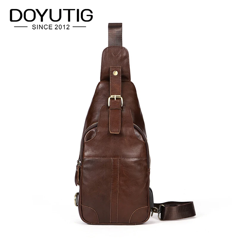 DOYUTIG Men&#39;s Brown Genuine Leather Anti Theft USB Rechargeable Crossbody Bag Fashion Cow ...