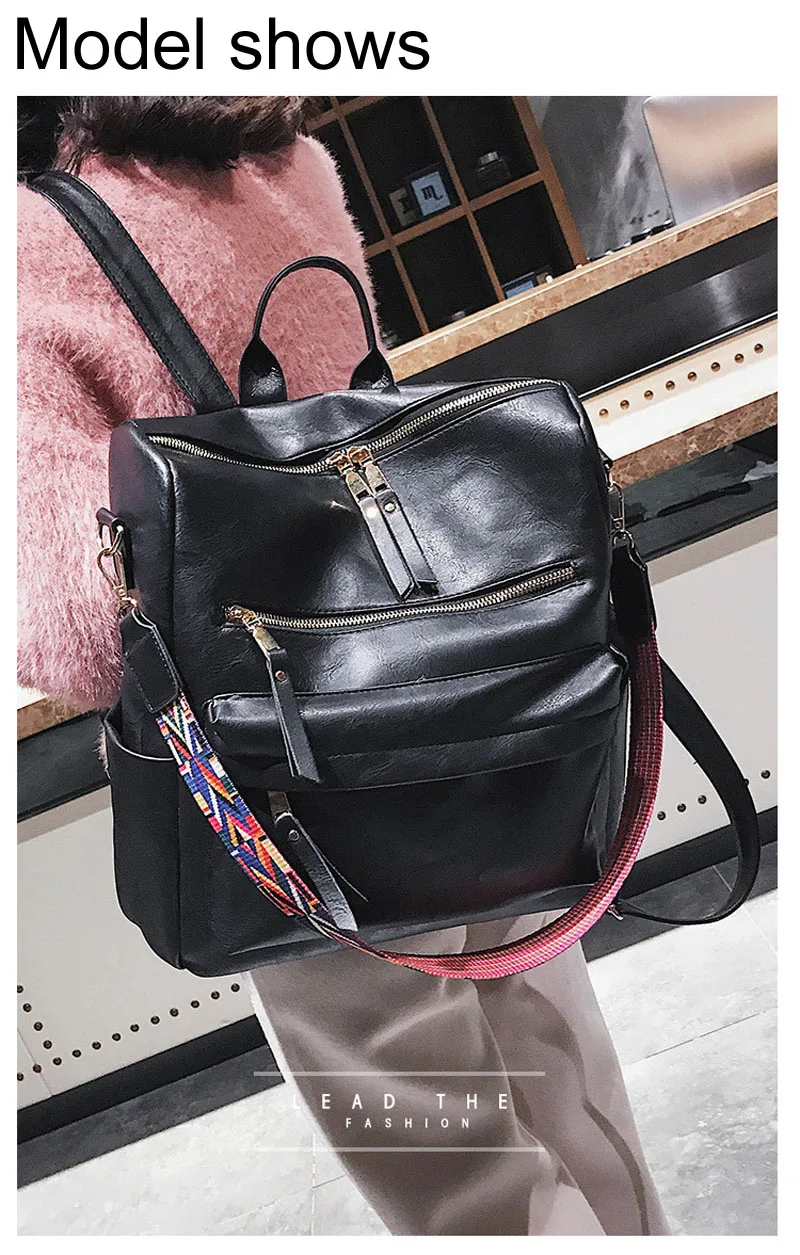 Женский кожаный винтажный рюкзак для колледжа mochila feminina черный рюкзак модные повседневные Рюкзаки mujer
