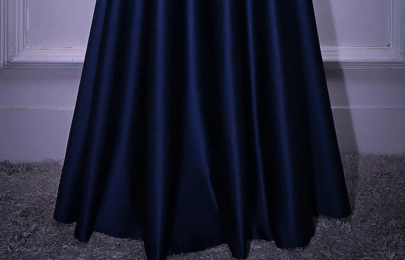 Navy Blue Satin Sleeveless Long Prom Dress