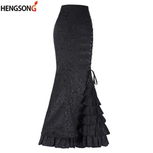 Высокая талия, шнуровка, Ретро стиль, длинная облегающая юбка, для женщин, Ретро стиль, рыбий хвост, юбка, тонкая, с принтом, с рюшами, бандаж, Русалка, юбка для женщин