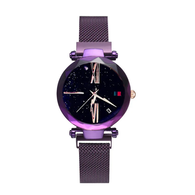 

Luxury Women Watches Fashion Elegant Magnet Buckle Vibrato Purple Ladies Wristwatch 2019 New Starry Sky Roman Numeral Gift Clock