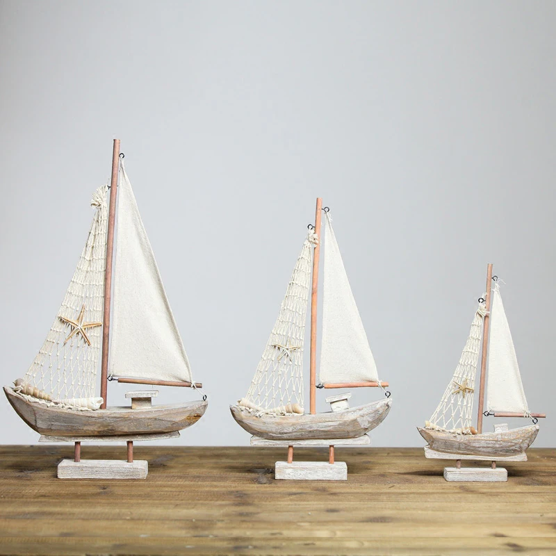 

American Wood Sailboat Figurines Saling Ship Home Office Desktop Miniature Marine Sailing Boats Home Decor Crafts Gifts