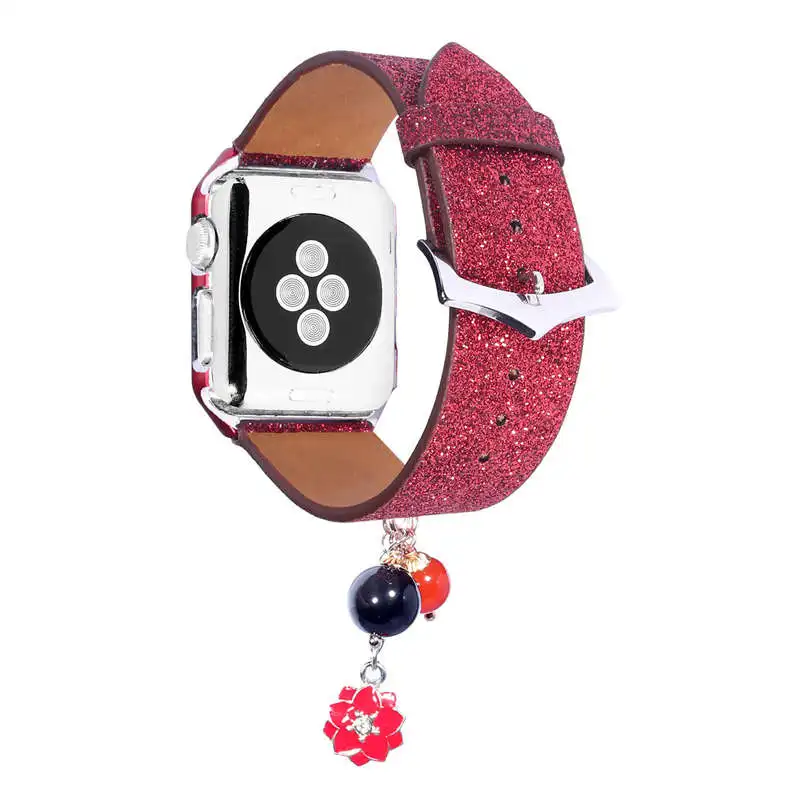 Замена ремешок для Apple Watch серии Группа 1/2/3 блестящие кожаные ремешки Bling алмаз металлическая крышка чехол для iwatch