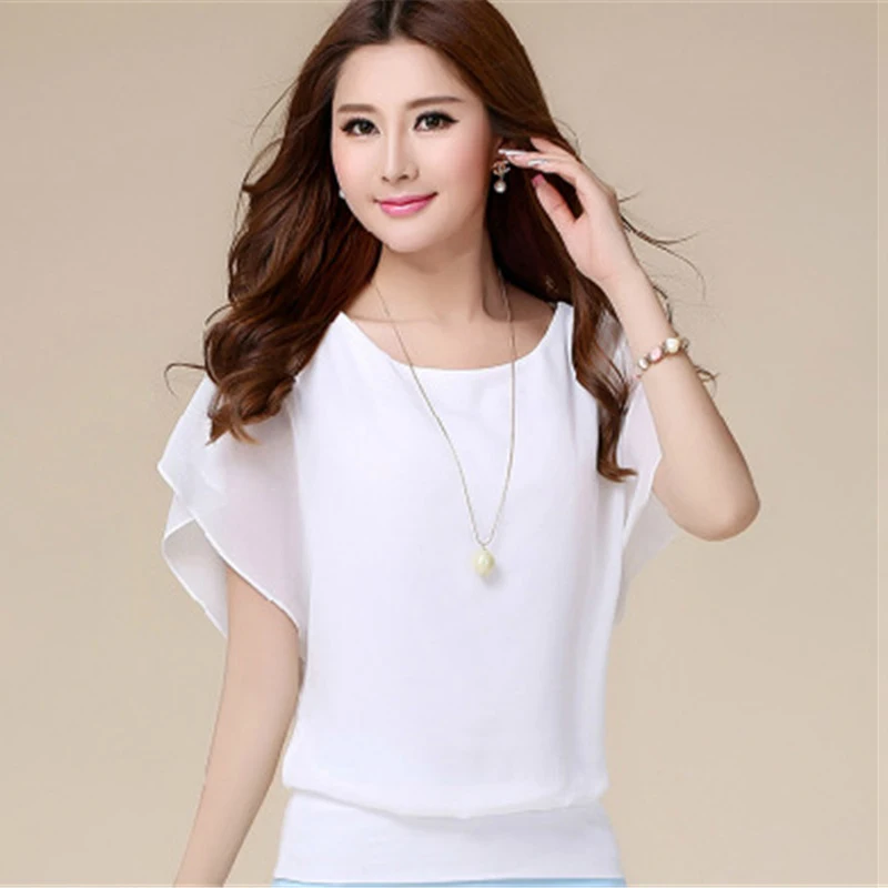 Fashion Ruffles Women Tops Fashion 2018 Womens Summer Chiffon Blouse Plus Size 3XL Batwing Short Sleeve Casual Shirt