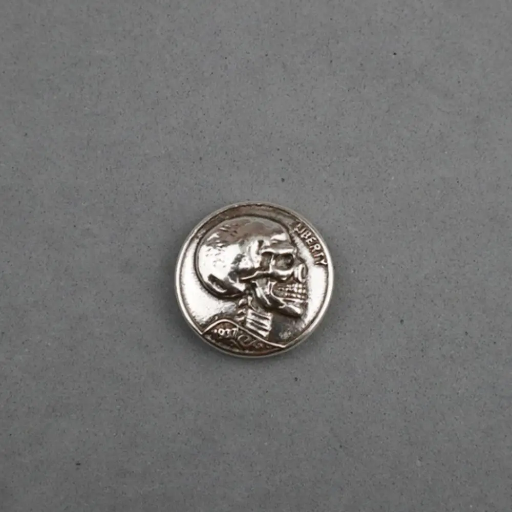 DIY Leather Craft Hardware Antique Silver Zinc Alloy Skull Head Coin Concho 31mm 3