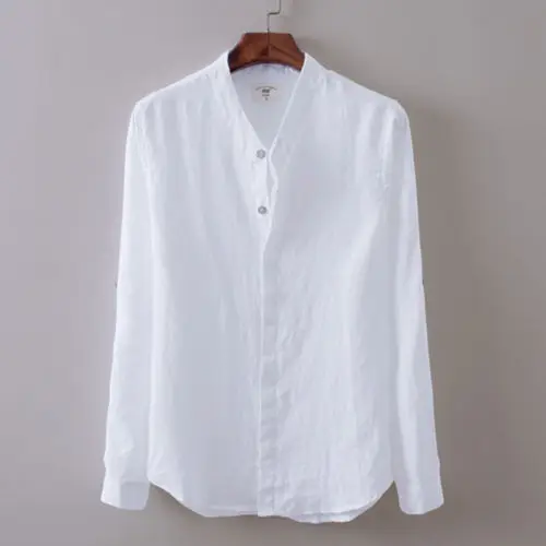 2017 جديد الصيف العلامة التجارية قميص الرجال قصيرة الأكمام فضفاضة رقيقة القطن الكتان قميص الذكور الأزياء بلون الاتجاه الخامس الرقبة المحملات