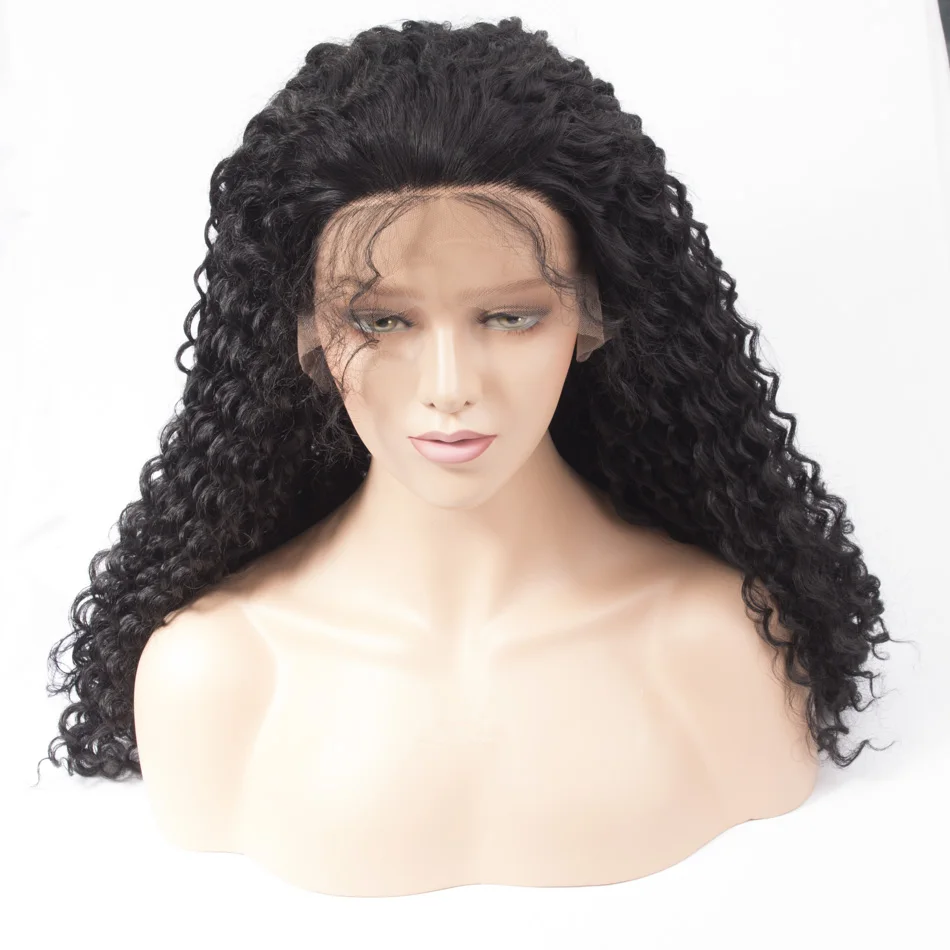 Qp hair Long Afro kinky Curly None Lace Front Synthetic Hair Wigs For Women Pre Plucked Hair Bleached Knots  hair