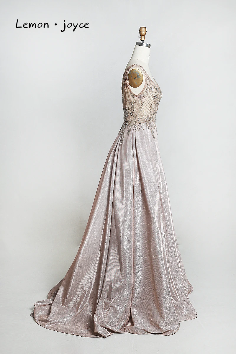 Lemon joyce Green Prom Dresses 2020 Sexy V-neck Beading Shiny Dubai Evening Gown vestidos de gala Plus Size