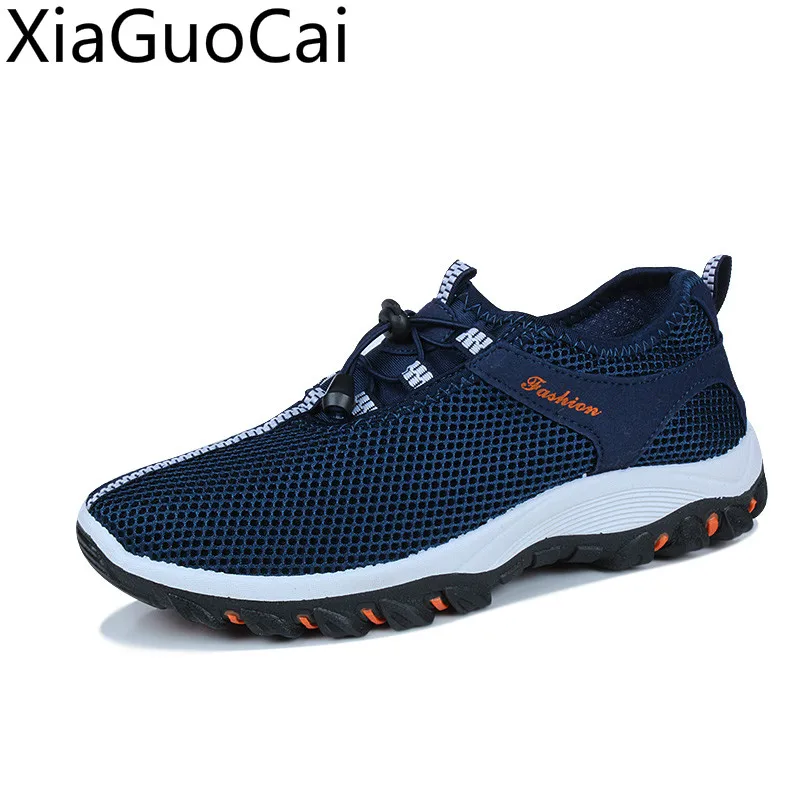 

New Travel Men's Mesh Sneakers Breathable Outdoor Hard-Wearing Casual Shoes Height Increasing Lace Up Anti-skid Sneakers