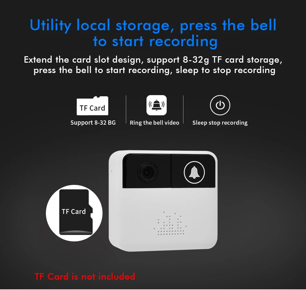 Wistino WiFi Doorbell Intercom HD 720P Camera Recorder Door Bell Wireless Video Camera Night Vision Two-Way Audio APP Remote Control  (12)