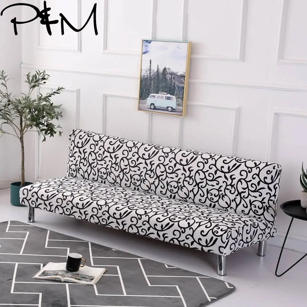 

Papa&Mima Black white pattern Stretch Sectional No armrests Sofa Covers Polyester fabric Soft Slipcovers Elastic Couch Cover