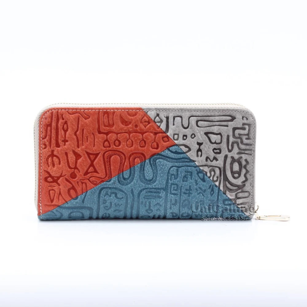 UniCalling Модный женский длинный кошелек пэчворк из натуральной кожи кошелек женский хроматический цвет коровья кожа в стиле ретро женские кошельки