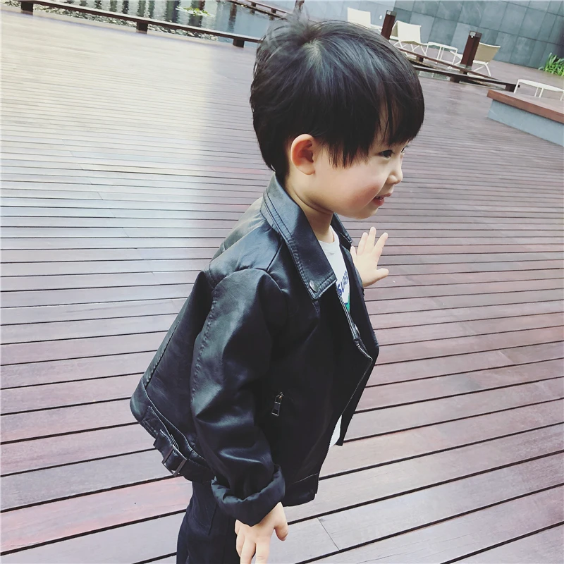 

Hot Sale 2023 Spring Fall Baby Kids PU Leather Jacket Boys & Girls Black Casual Coat Children's Clothes Fashion Outerwear X133