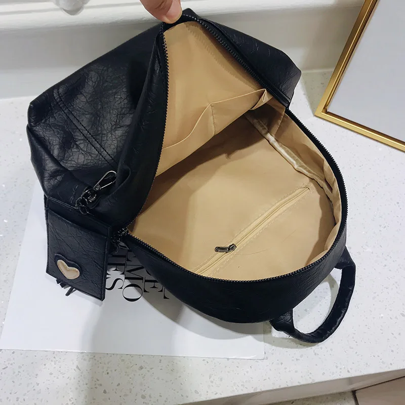 Las mujeres de cuero Mochila adolescente bolso de escuela de la mujer Vintage sólido suave Mochila Negro Mochila bolsas XA86H