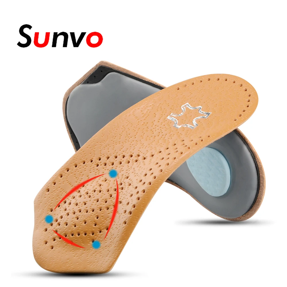 Sunvo الجلود تقويم العظام نصف النعال الرجل المسطحة كعب قوس دعم منصات 3/4 طول أحذية تقويم العظام نعل القدم الرعاية الصحية وحيد