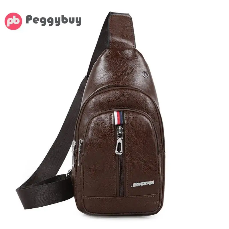 

Men Simple Solid Color Leisure Crossbody Messenger Bags PU Leather USB Male Casual Business Shoulder Chest Pack Bags 2019 New