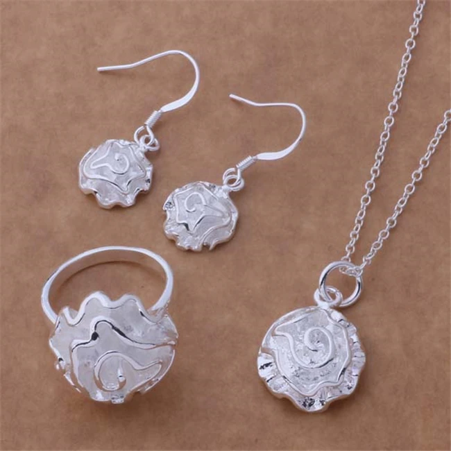 

AS193 Hot sale silver plated fine jewelry sets,Wholesale 925 free shipping Earring 288 + Necklace 301 + Ring 286