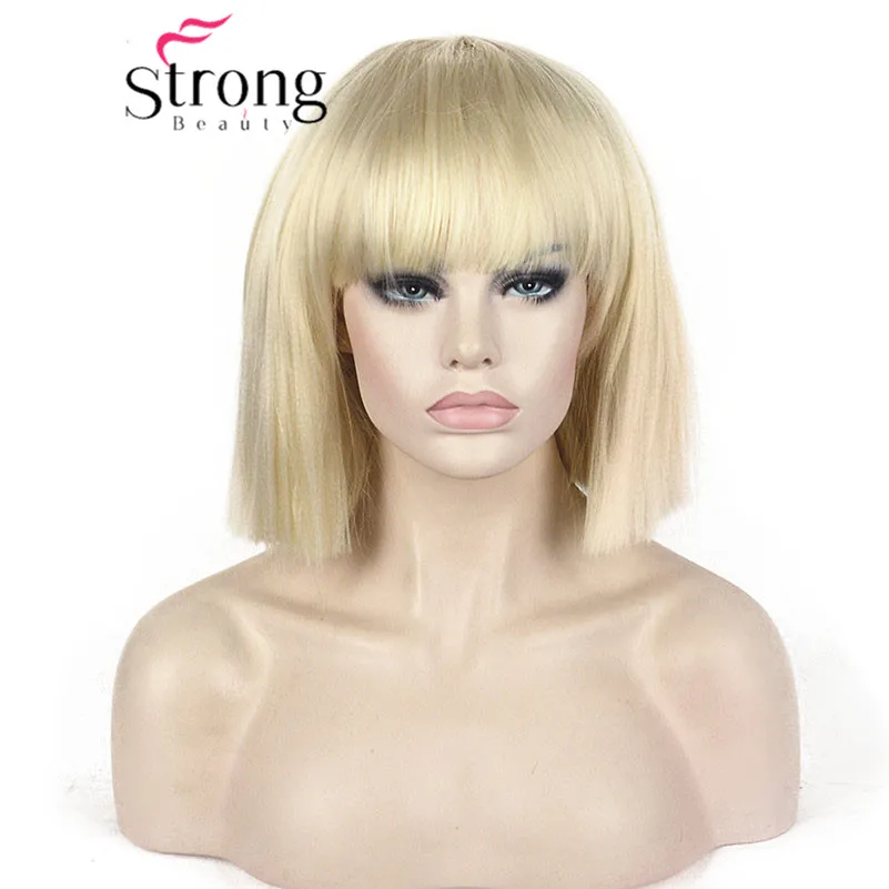 TY 1716A 613#Short Bob Kinky Straight Full Bangs Synthetic Hairpieces Blonde (1)