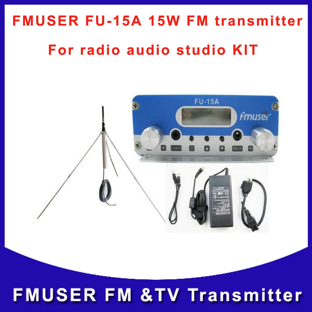 

Free shipping FU-15A 10watts 15W FM radio transmitter wrieless transmitter and 1/4 wave GP fm antenna with Power supply A KIT