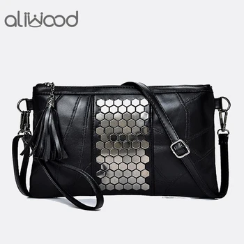 Aliwood Women's Genuine Leather Messenger Bags Rivet Clutch Ladies' Shoulder Bag Designer Handbags Tassel Crossbody Bag For Girl forudesigns soy luna girl messenger crossbody bag princess children handbags tv show shoulder bags custom made bandolera hombre