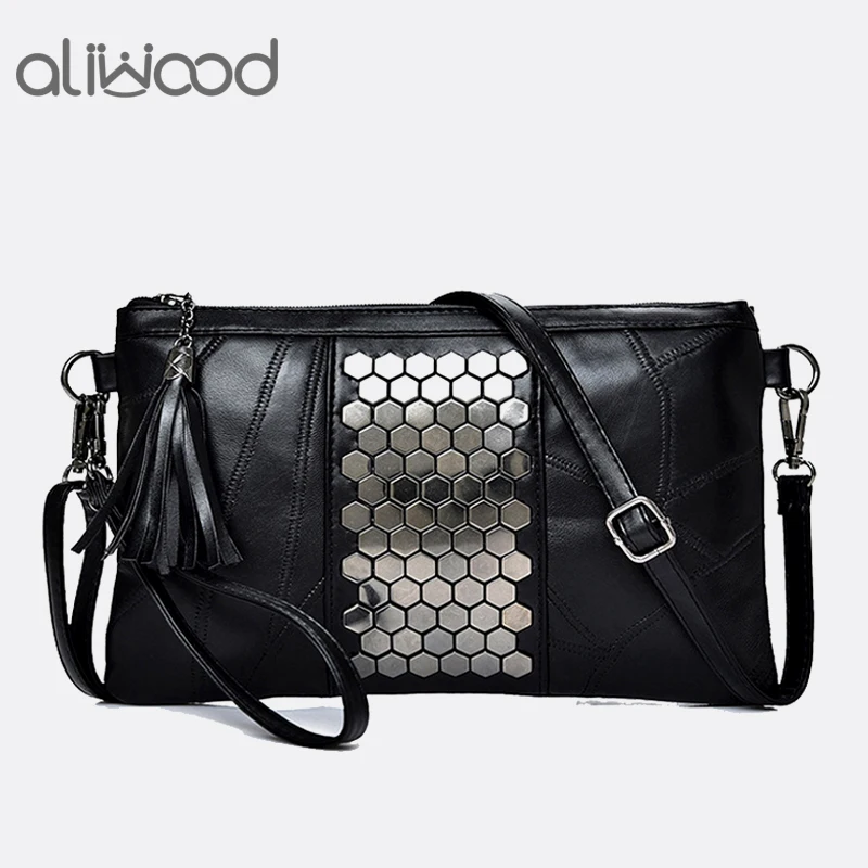 Aliwood المرأة جلد طبيعي حقيبة ساع برشام مخلب السيدات حقيبة كتف مصمم حقائب شرابة Crossbody حقيبة لفتاة