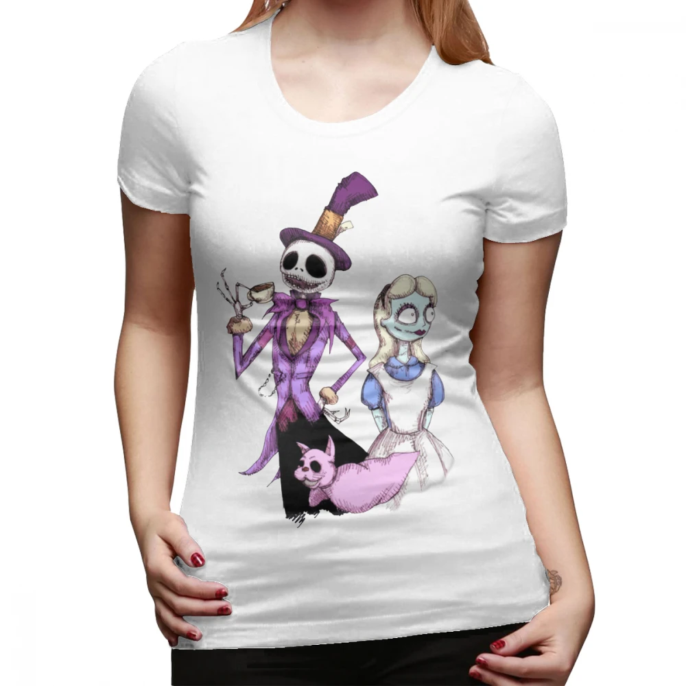 Женская хлопковая футболка с коротким рукавом Jack Skellington кошмаром в стране чудес