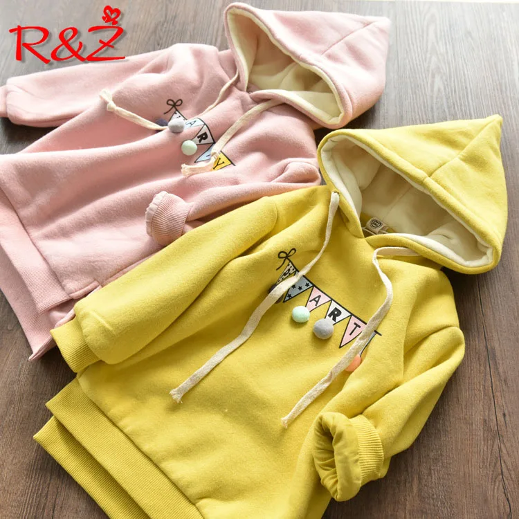 

R&Z girls sweater 2019 autumn and winter new girls in the long sweater children's long-sleeved shirt hooded jacket