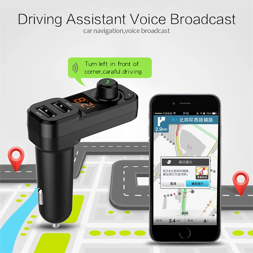 Wireless FM Transmitters Voltage Display Dual USB Car Audio MP3 Player Car Charger Bluetooth Handsfree Car Kits Car Accessories (10)